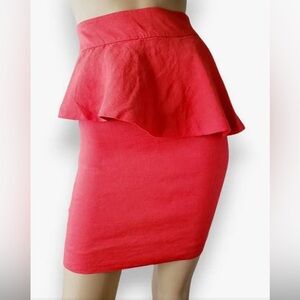 Zara Woman Coral Asymmetric Peplum Pencil Skirt Size M